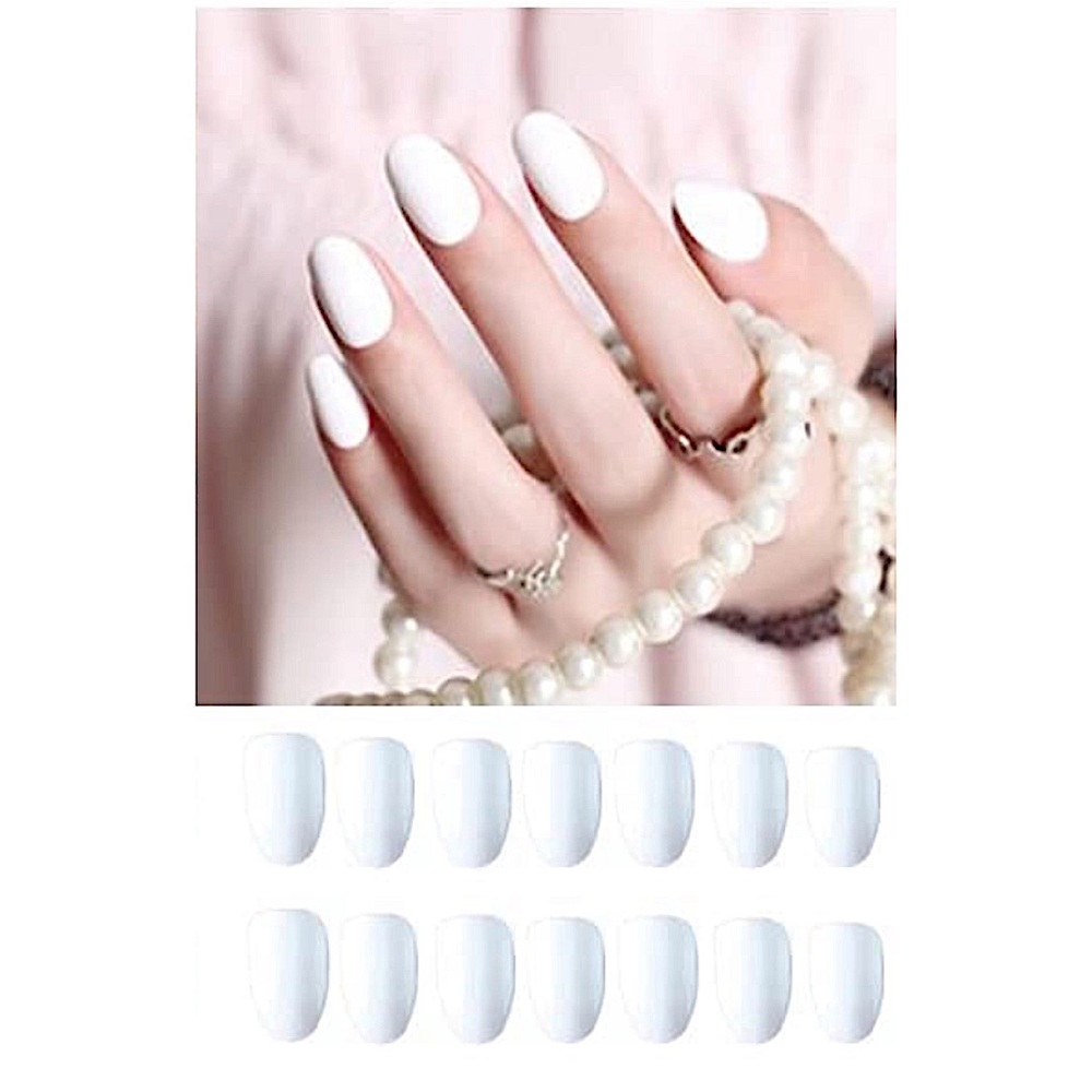 💌BO/GO$6 Medium Almond White Matte Press On False nails (24 nails)